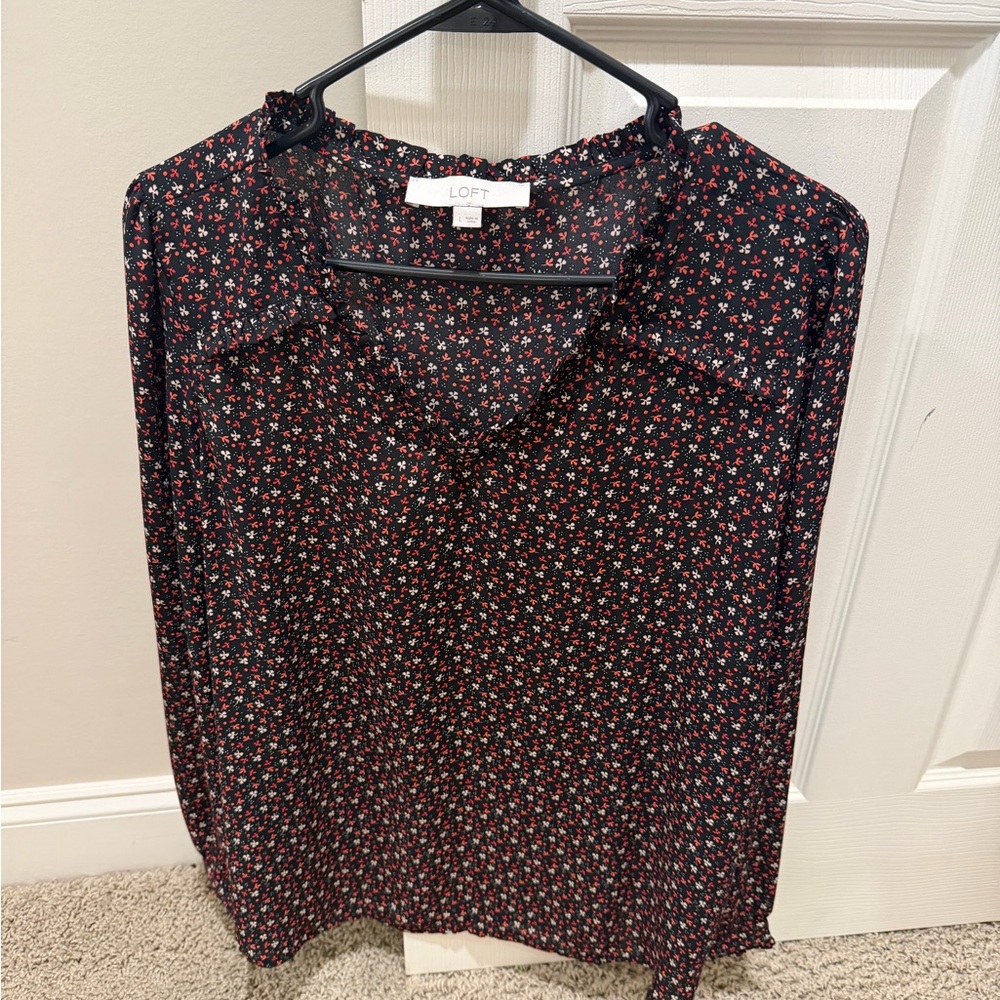 LOFT Black and Red Floral Blouse